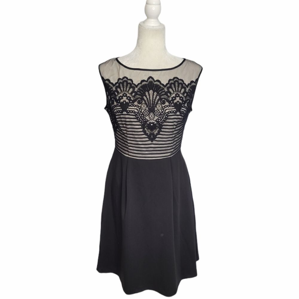 NEW ADRIANNA PAPELL dress black lace sleeveless formal with pockets 6